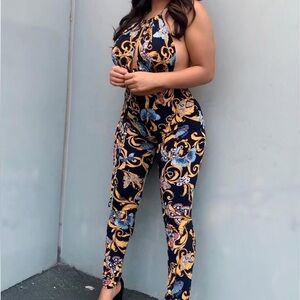 Stylish Black and Gold Patterned Jumpsuit
